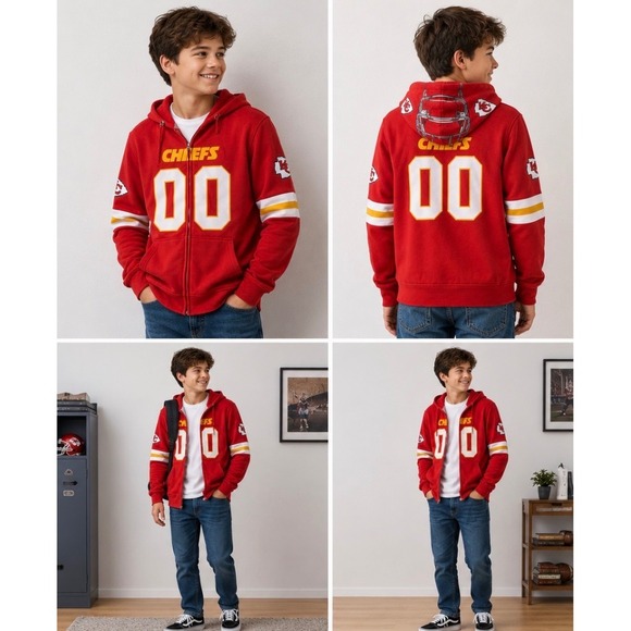 NFL Team Apparel Other - NFL Team Apparel Kansas City Chiefs Youth Zip Up Helmet Mask Hoodie Red Large